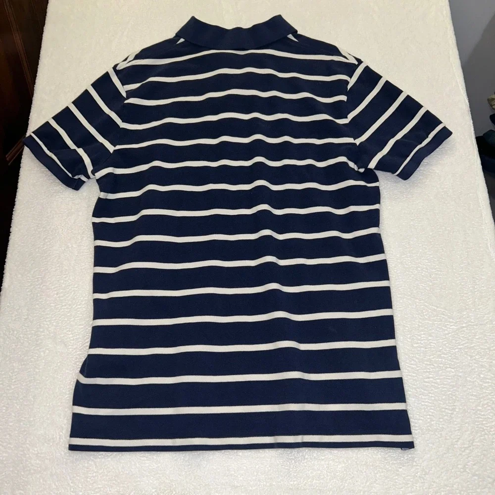 Polo Ralph Lauren Rugby Shirt Vintage Y2K Striped Mens L Navy Blue Short Sleeve